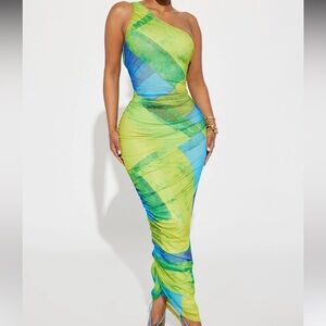 NEW FashionNova Green Blue Maxi Dress